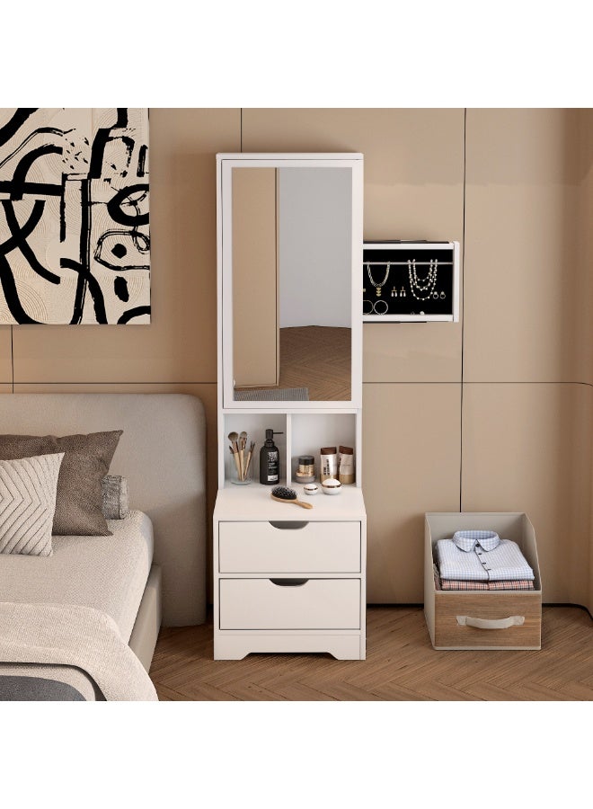 Dressing Table with Mirror, Bedside Table with Full Length Mirror, Makeup Vanity with 2 Storage Drawers, Open Shelves & Hidden Jewelry Organizer for Bedroom & Dressing Room, CT053, White - Image 5